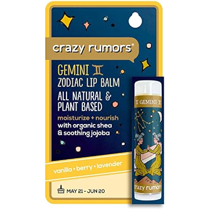 crazy rumors GEMINI ZODIAC ALL NATURAL, PLANT BASED LIP BALM TO MOISTURIZE AND NOURISH YOUR LIPS - AIR BLEND (VANILLA CREAM, FRESH BERRY AND BOTANICAL LAVENDER) - Image 1